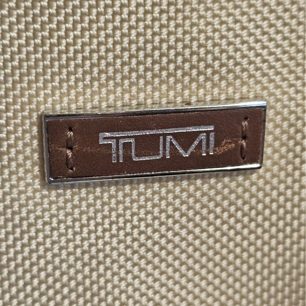 Tumi Beige Canvas & Brown Leather Tote Bag With Rear Zip Pocket And Handles - Picture 7 of 11